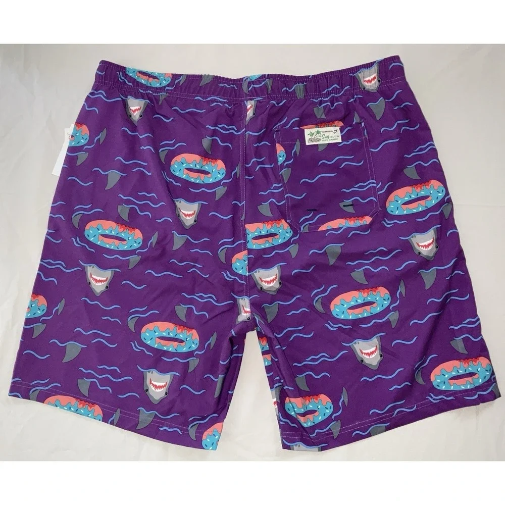 NWT Men's U.S. Surf Club Oahu, Hawaii Shark Donut Floaty Purple Swim Trunks - XL - Picture 4 of 6
